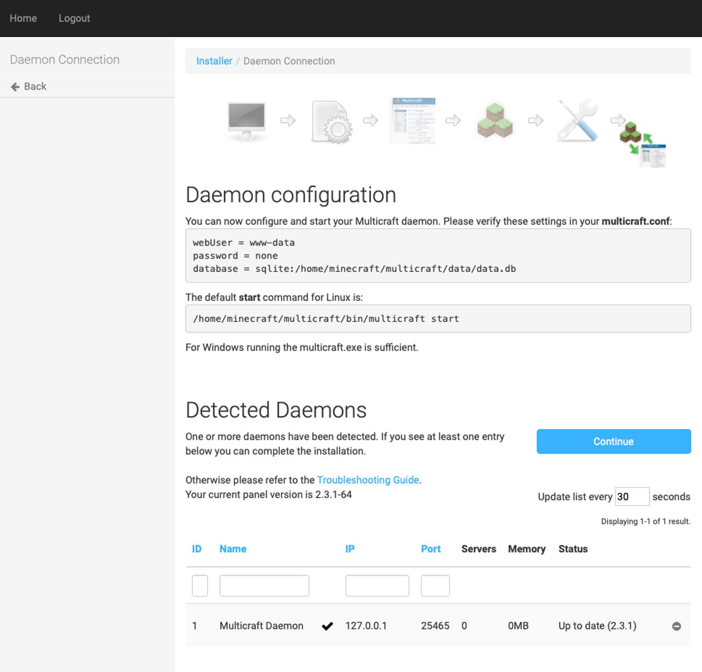 Multicraft Daemon Configuration.